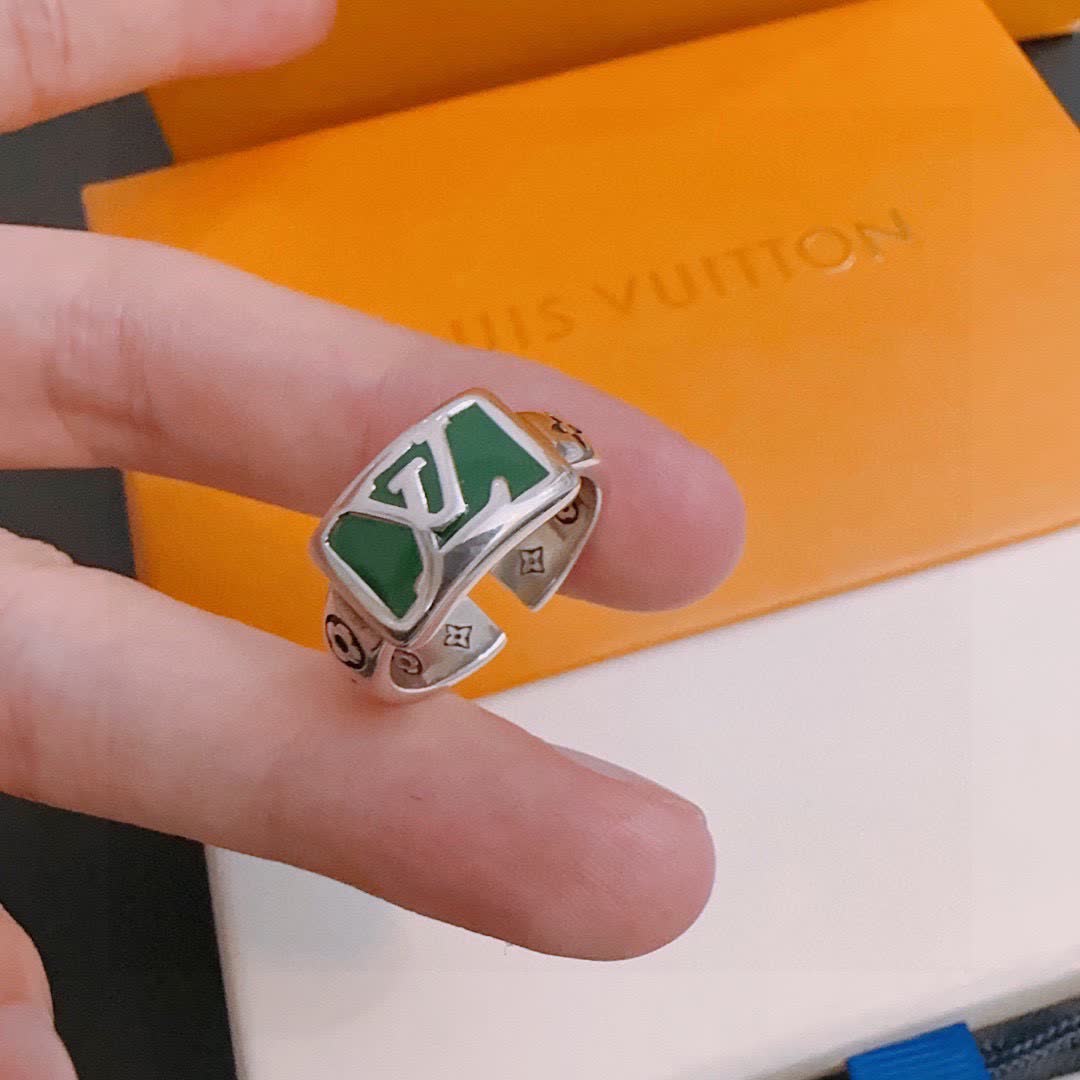 Louis Vuitton Silver Ring with Green Enamel